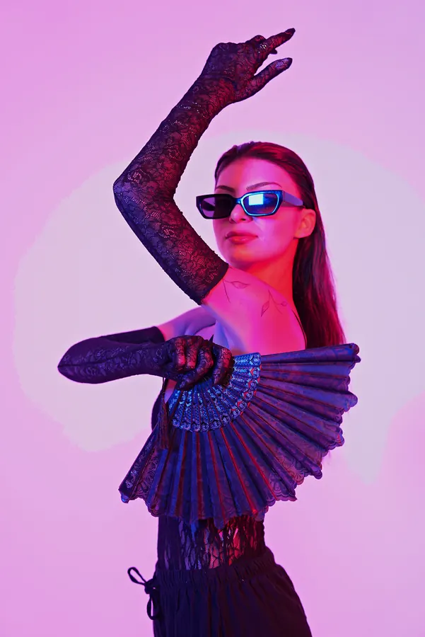 Hood — colour-gel studio fashion portrait by photographer Soner Erdoğan