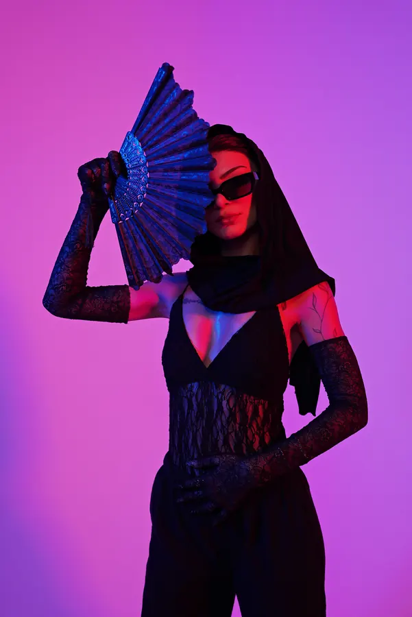 Hood — colour-gel studio fashion portrait by photographer Soner Erdoğan