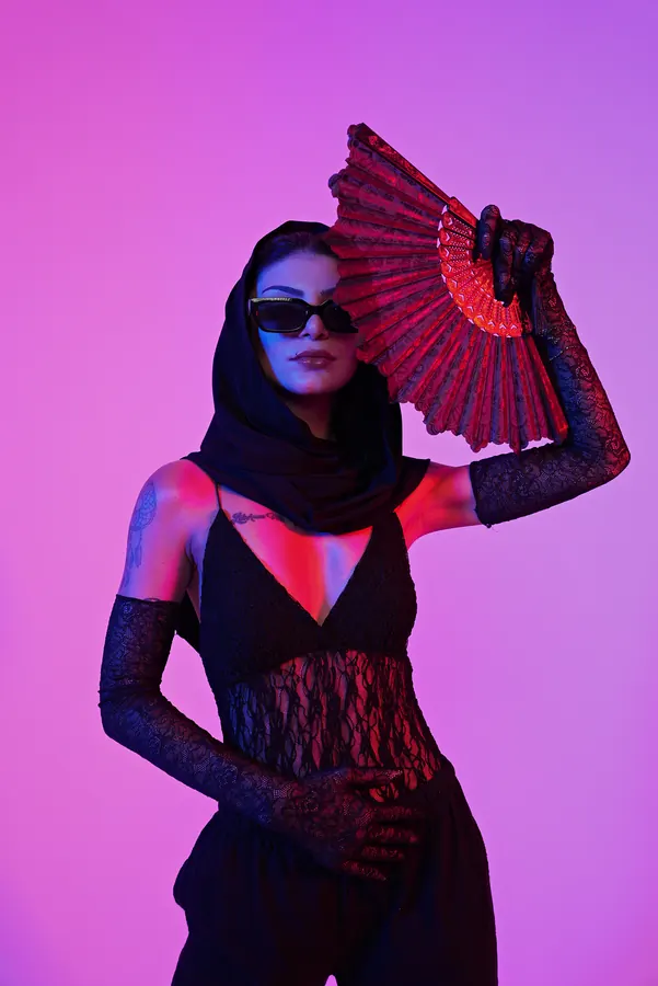 Hood — colour-gel studio fashion portrait by photographer Soner Erdoğan