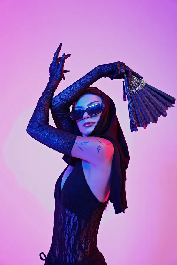 Hood — colour-gel studio fashion portrait by photographer Soner Erdoğan